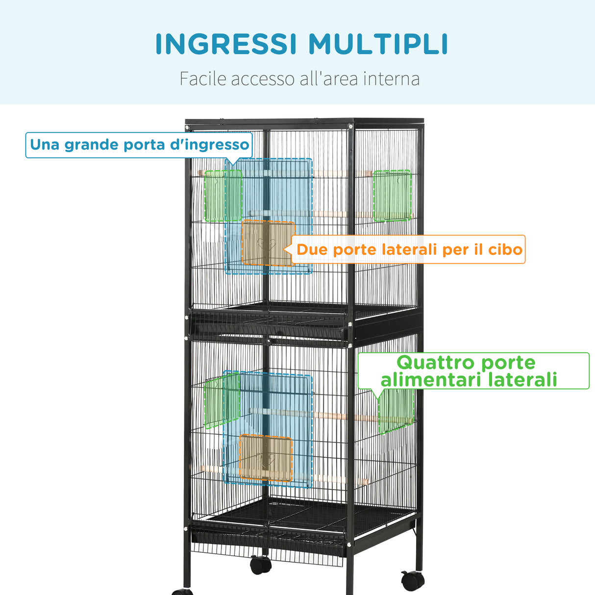 easycomfort easycomfort gabbia voliera per uccelli per interni con ruote e vassoi estraibili 51 5x50x140 cm nero