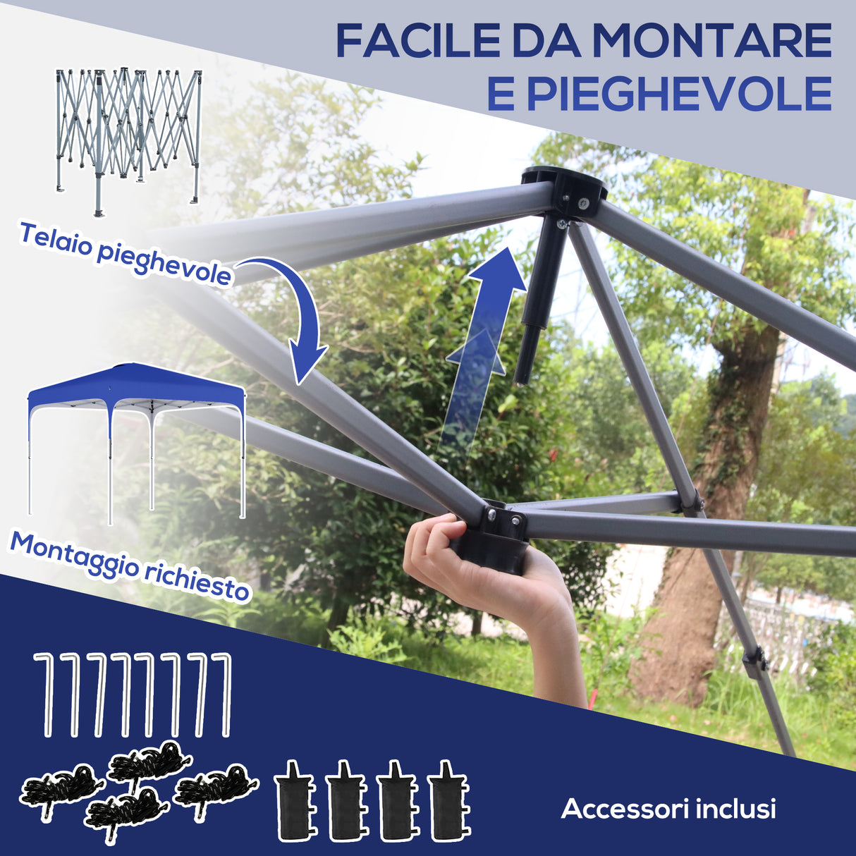 easycomfort easycomfort gazebo pieghevole 2 5x2 5 m con altezza regolabile sacchetti di sabbia e borsa con ruote blu