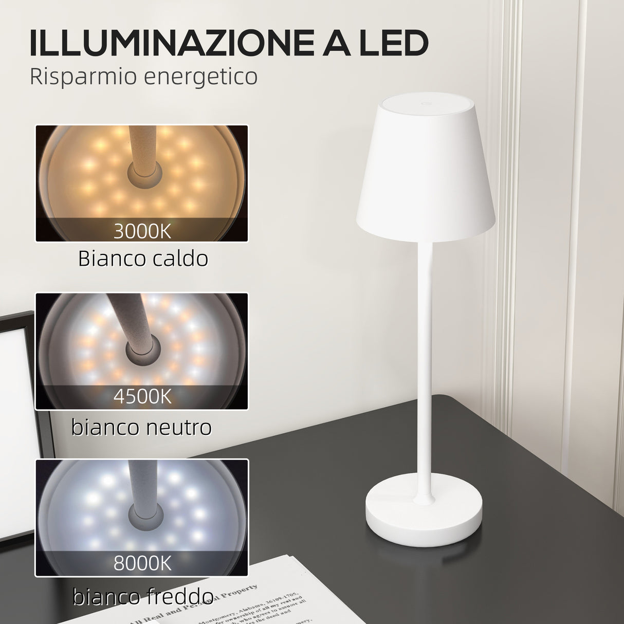 easycomfort easycomfort lampada da tavolo portatile in acrilico e metallo da 3600mah con cavo di ricarica 11 2x36 5 cm bianco