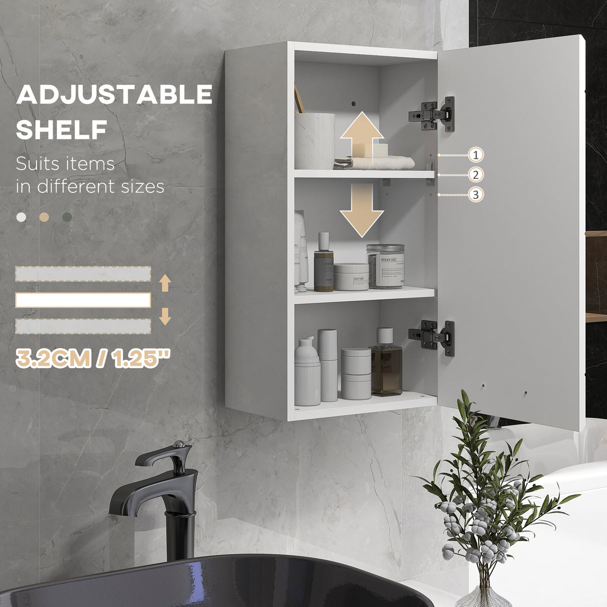 easycomfort easycomfort mobiletto bagno in mdf a muro con 3 ripiani e ripiano superiore regolabile 37x22 5x70 cm bianco