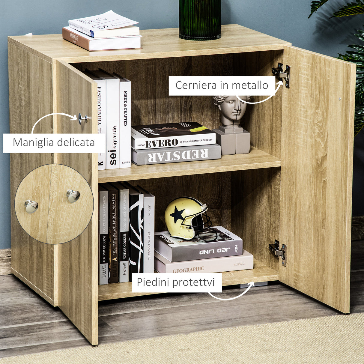 easycomfort easycomfort mobiletto multiuso a 2 ante mobiletto soggiorno o ufficio in legno con maniglie in alluminio 70x39x70cm