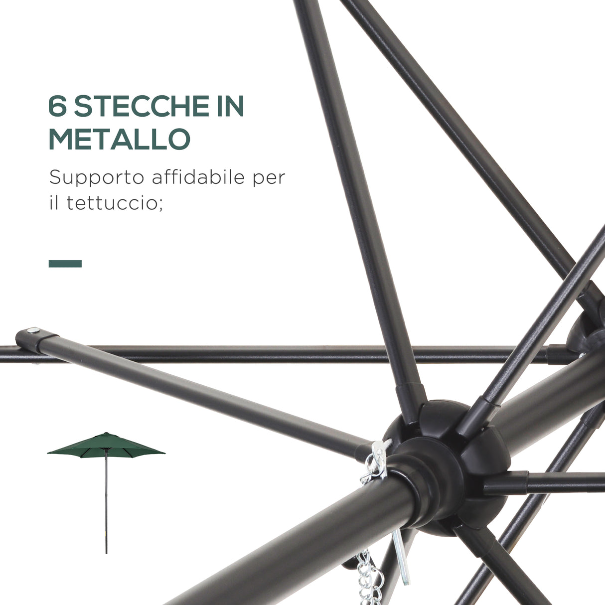 easycomfort easycomfort ombrellone da giardino 2x2 m a 6 stecche con presa daria in alluminio metallo e poliestere verde