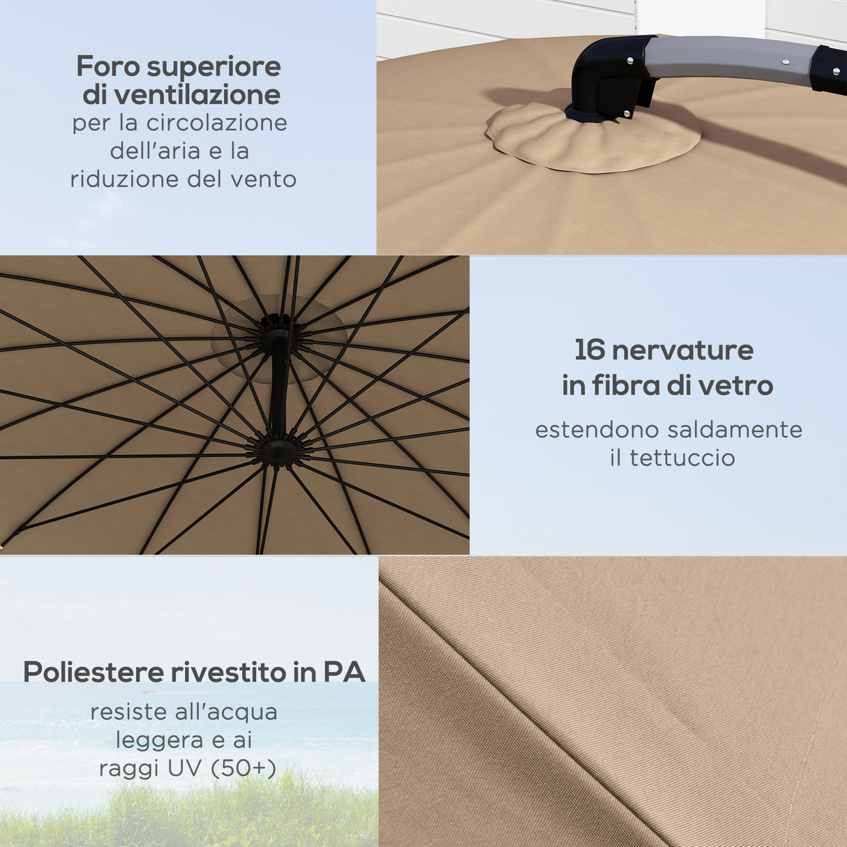 easycomfort easycomfort ombrellone da giardino decentrato 2 7m apertura a manovella e 16 stecche in fibra di vetro cachi