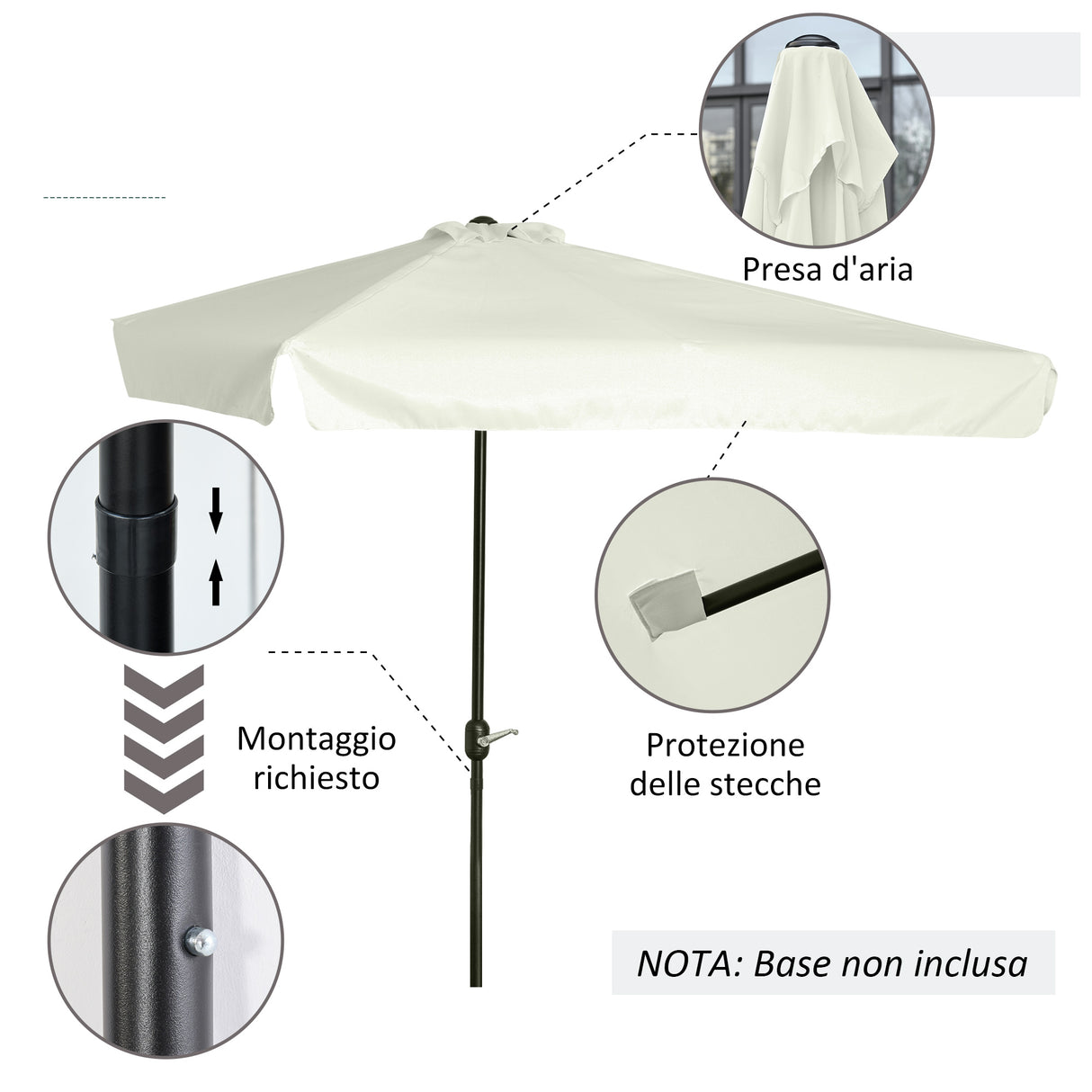 easycomfort easycomfort ombrellone semicircolare per parete da terrazza e giardino con manovella 2 5x2 3m crema