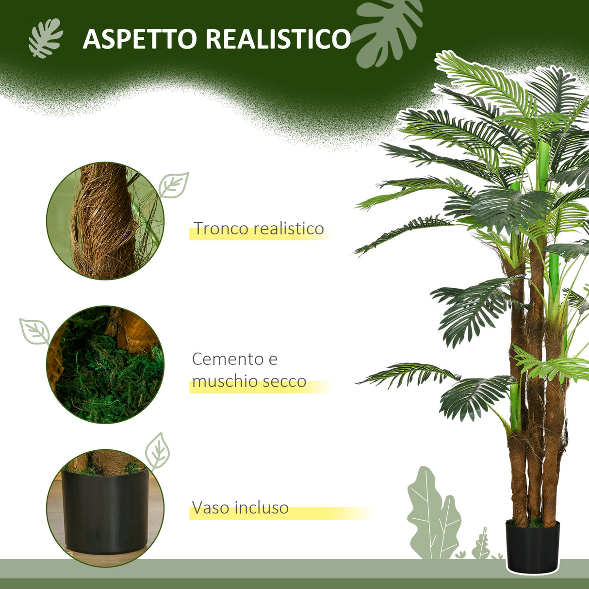 easycomfort easycomfort palma artificiale verde da 160 cm in vaso con 36 foglie in pe e cemento per interno ed esterno