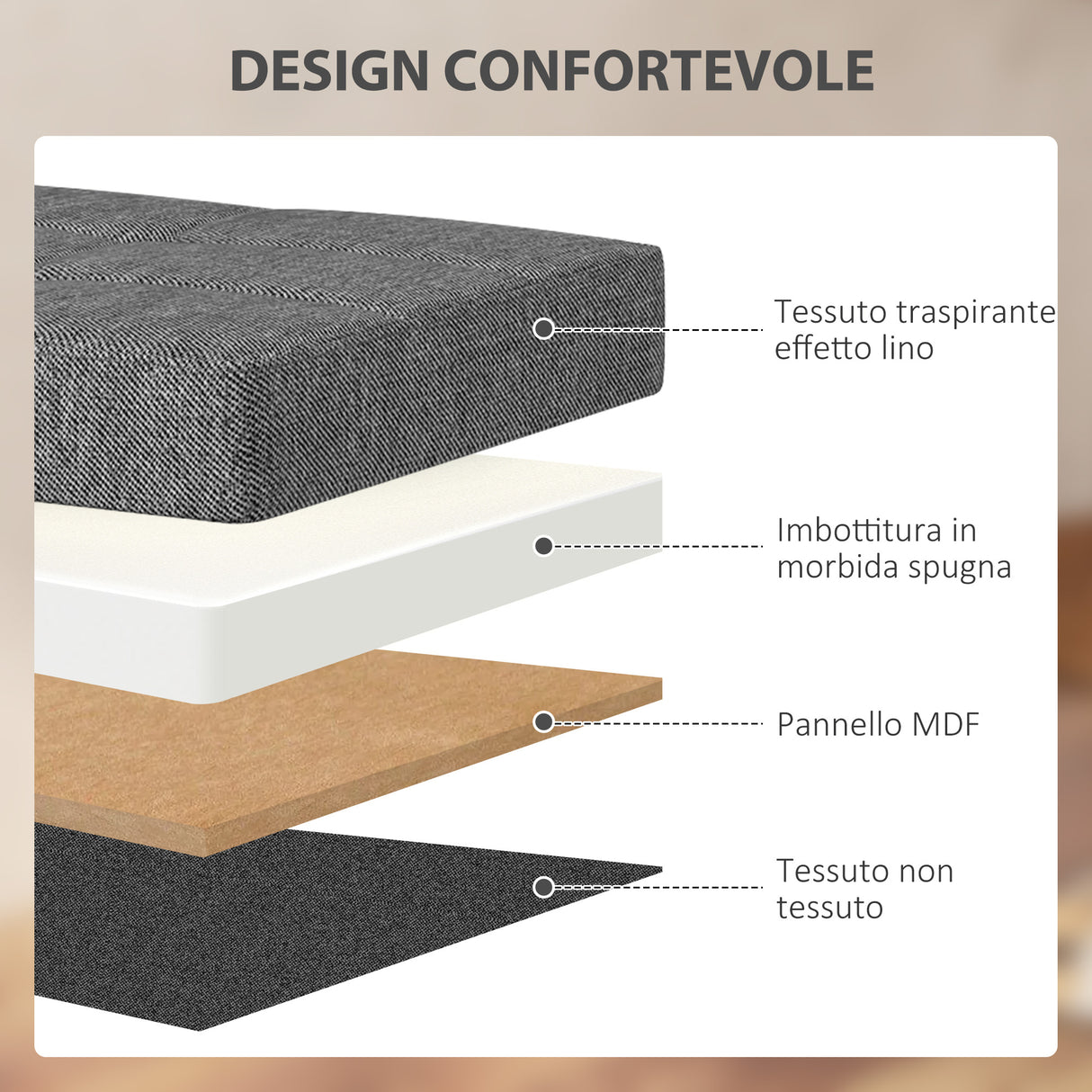 easycomfort easycomfort panca contenitore pieghevole da 84l coperchio imbottito e rivestimento in tessuto 76x38x38cm grigio scuro