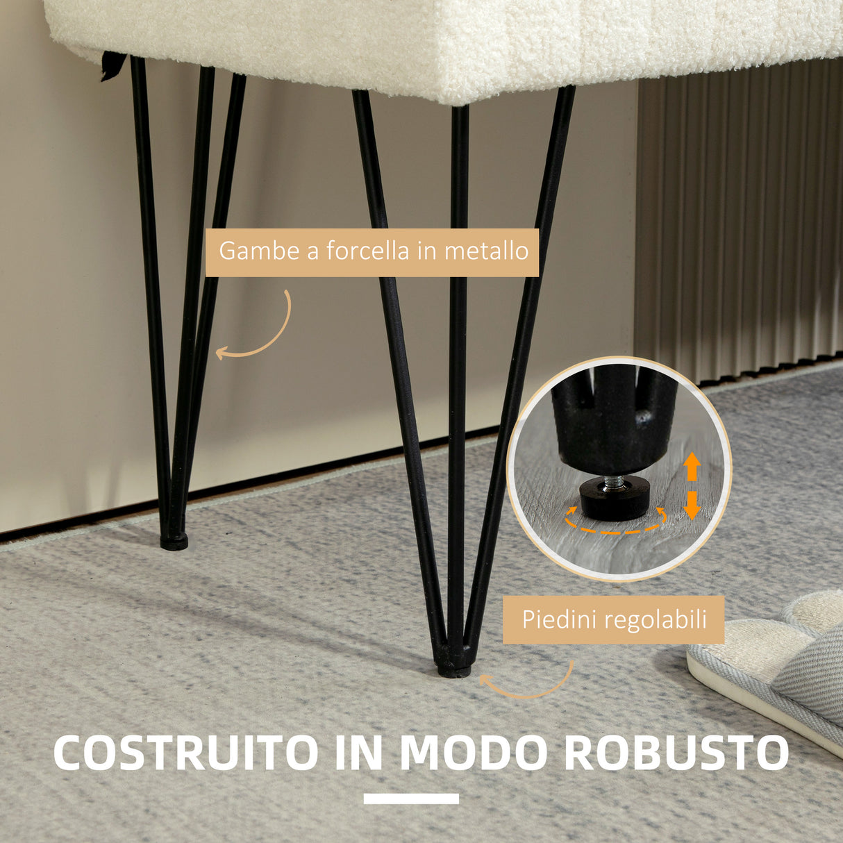 easycomfort easycomfort panca fondoletto moderna con gambe a forcina in tessuto effetto ciniglia legno e metallo 118 5x46x49 5 cm crema
