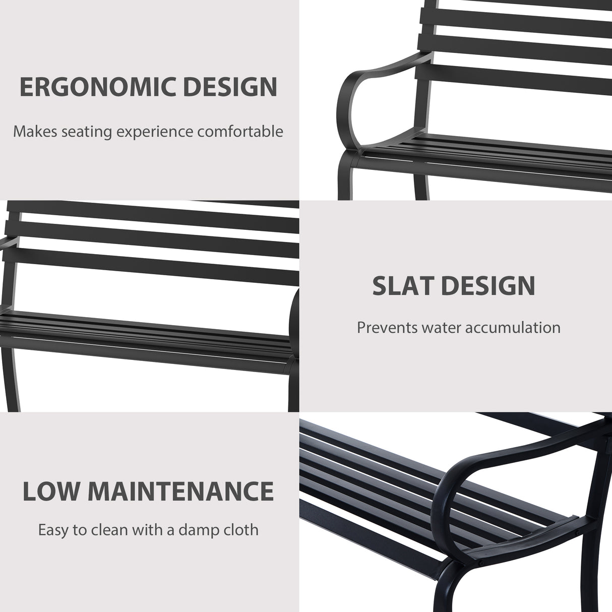 easycomfort easycomfort panchina da esterno in metallo impermeabile nero panca da giardino a due posti 127 x 62 x 82cm max 240kg