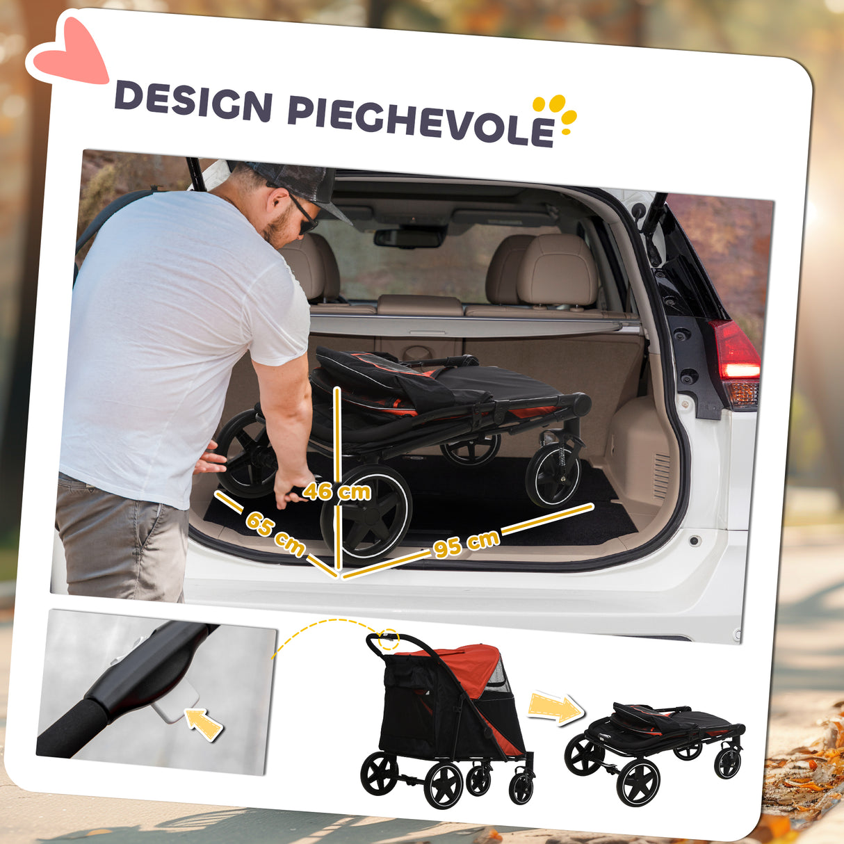 easycomfort easycomfort passeggino per cani pieghevole con ingressi a cerniera e finestre a rete 112x65x100 cm nero e rosso