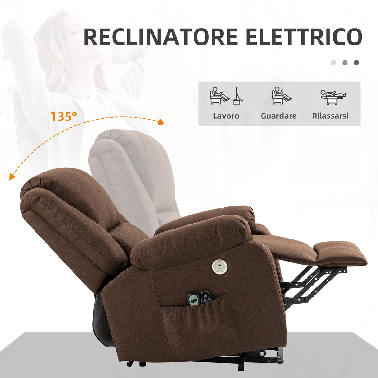 easycomfort easycomfort poltrona alzapersona reclinabile con poggiapiedi in tessuto effetto lino 87x92x105 cm caffe