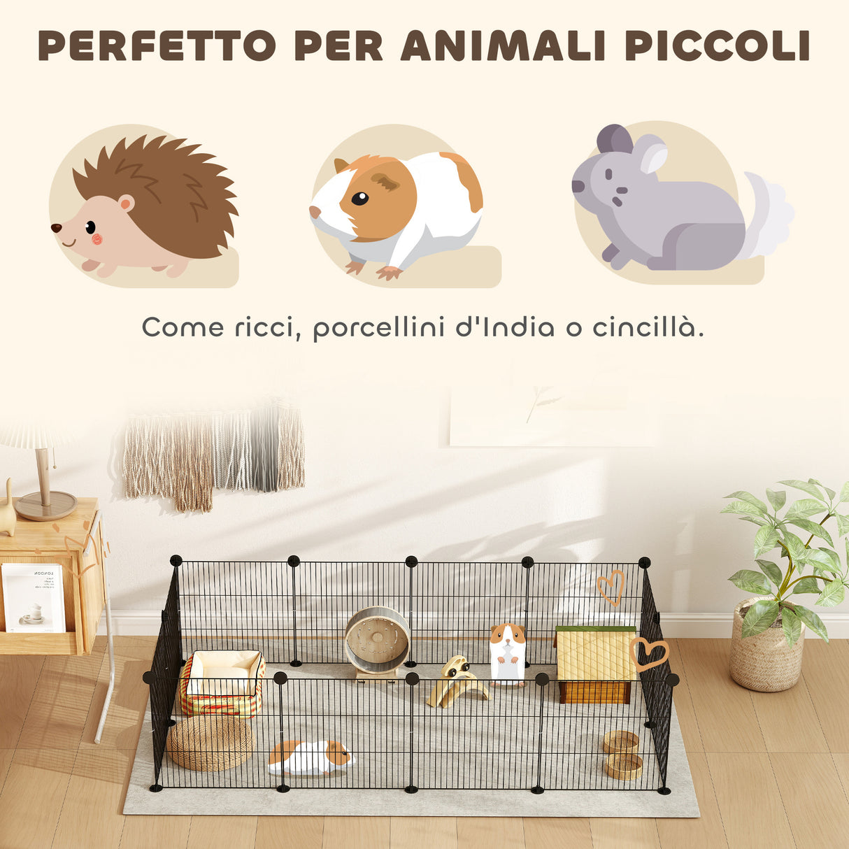 easycomfort easycomfort recinto per animali modulabile con 12 pannelli 35x35 cm e bordi arrotondati in metallo e abs 140x70x35 cm nero