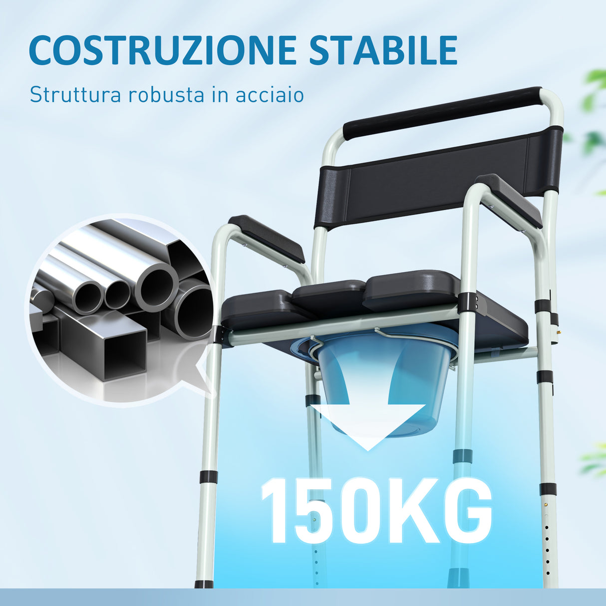 easycomfort easycomfort sedia wc pieghevole e regolabile con braccioli e schienale in acciaio e pelle pu 52 5x46x81 5 97 cm nero
