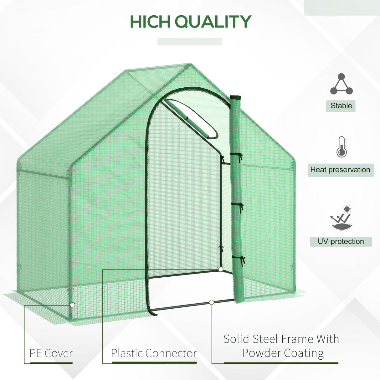 easycomfort easycomfort serra da giardino con porta a cerniera e presa daria 4 funi e paletti inclusi 180x100x168 cm verde