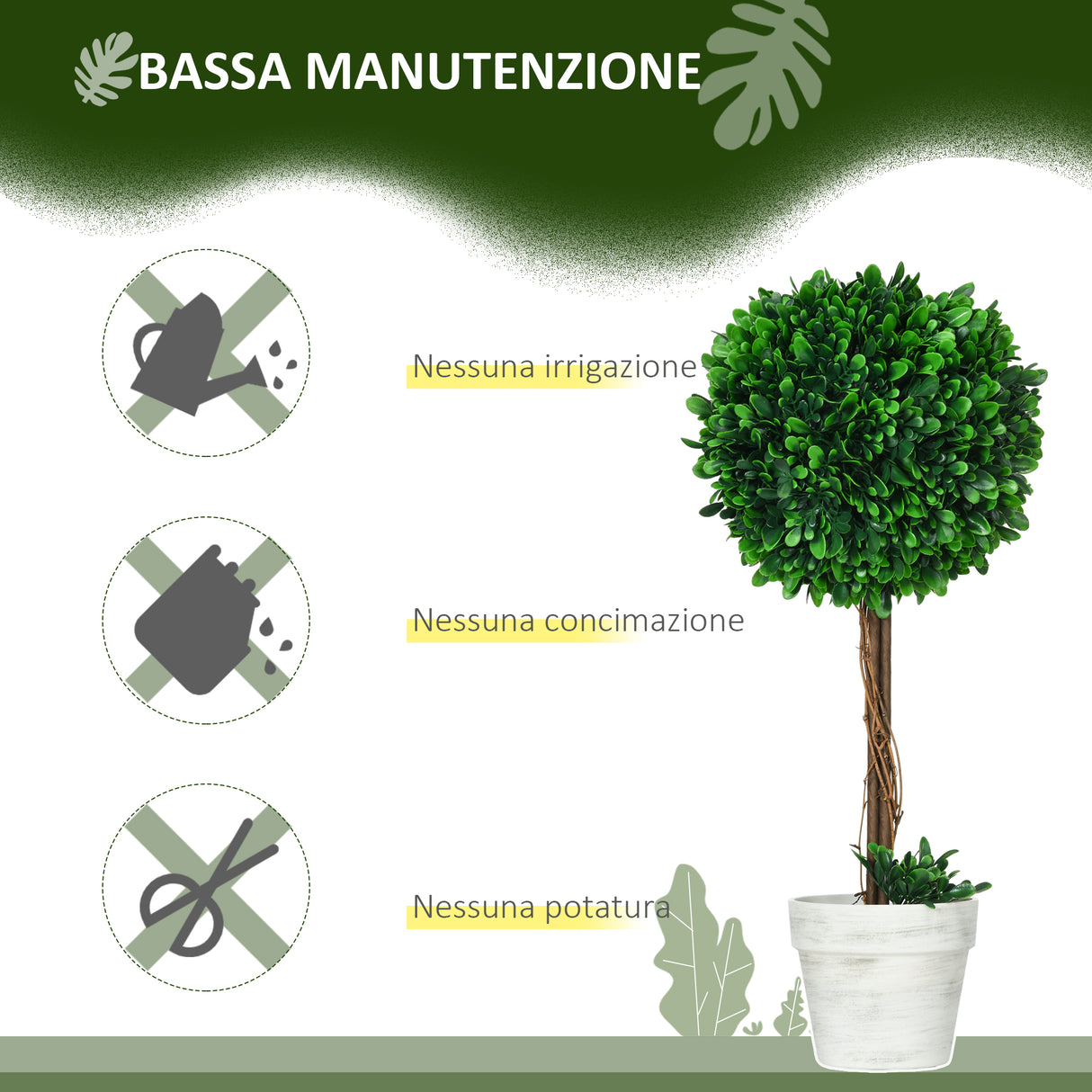 easycomfort easycomfort set 2 piante finte alberi di bosso da interno ed esterno con vaso 28x60cm