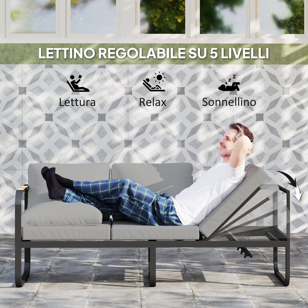 easycomfort easycomfort set da esterno 3 pezzi con divano 3 posti convertibile divano 2 posti e tavolino da esterno grigio e nero
