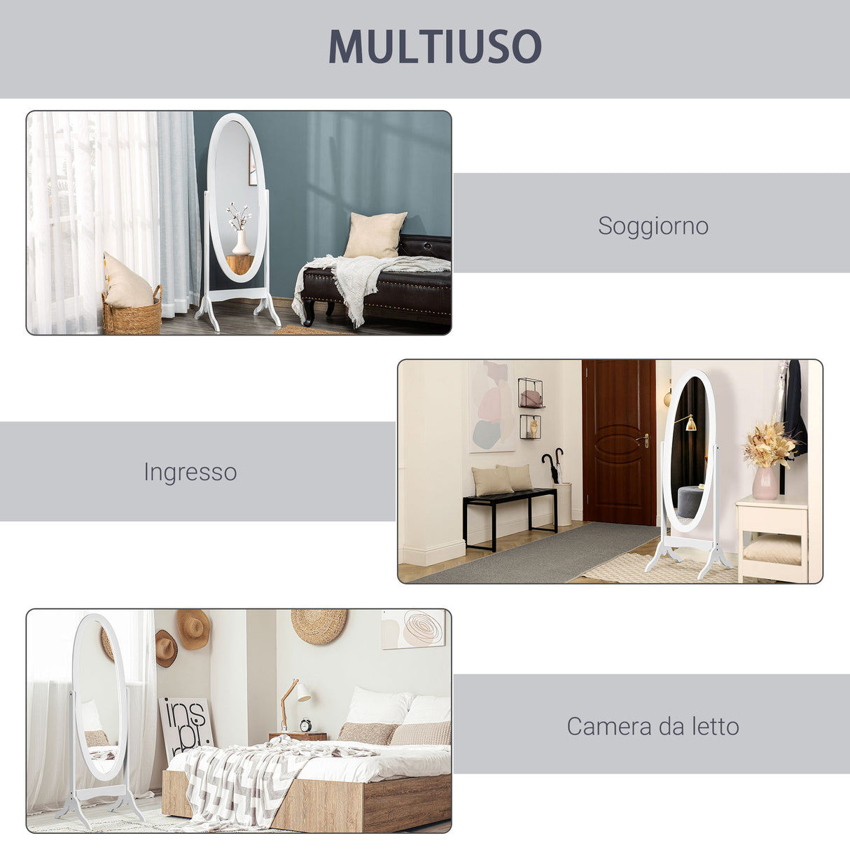 easycomfort easycomfort specchio da terra ovale a figura intera con inclinazione regolabile 47 5x45 5x154 5cm bianco