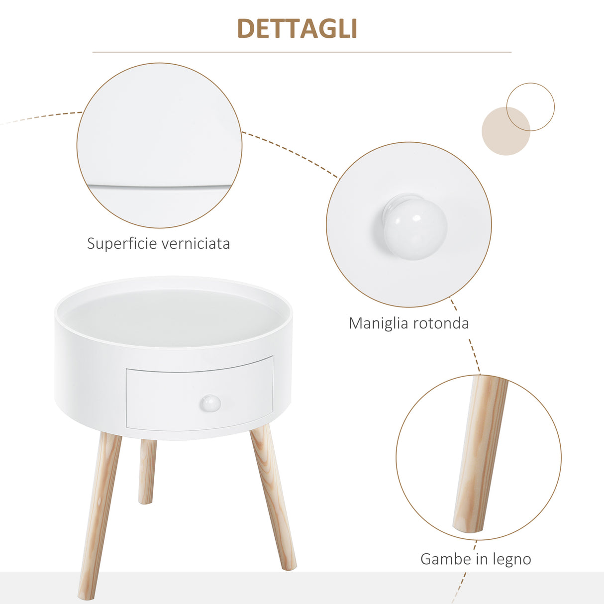 easycomfort easycomfort tavolino da salotto moderno in legno tavolino rotondo con cassetto tavolino da caffe per soggiorno e camera bianco ean 8054111846318