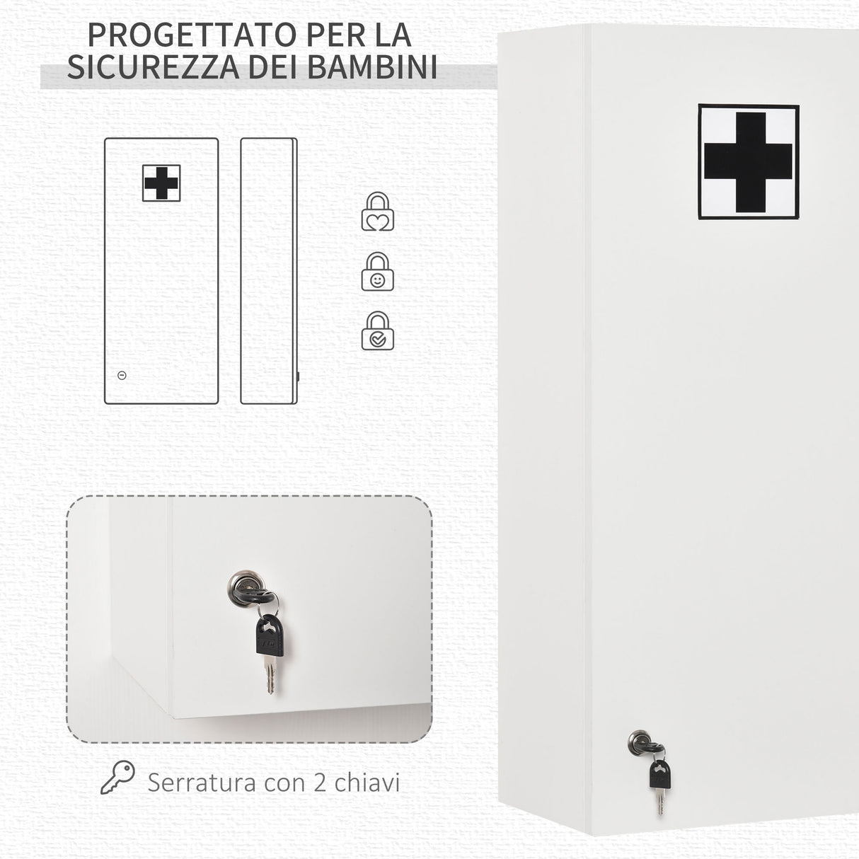 easycomfort easycomfort armadietto medicinali a muro con serratura 5 ripiani e mensole regolabili in legno e vetro bianco 30x20x70cm