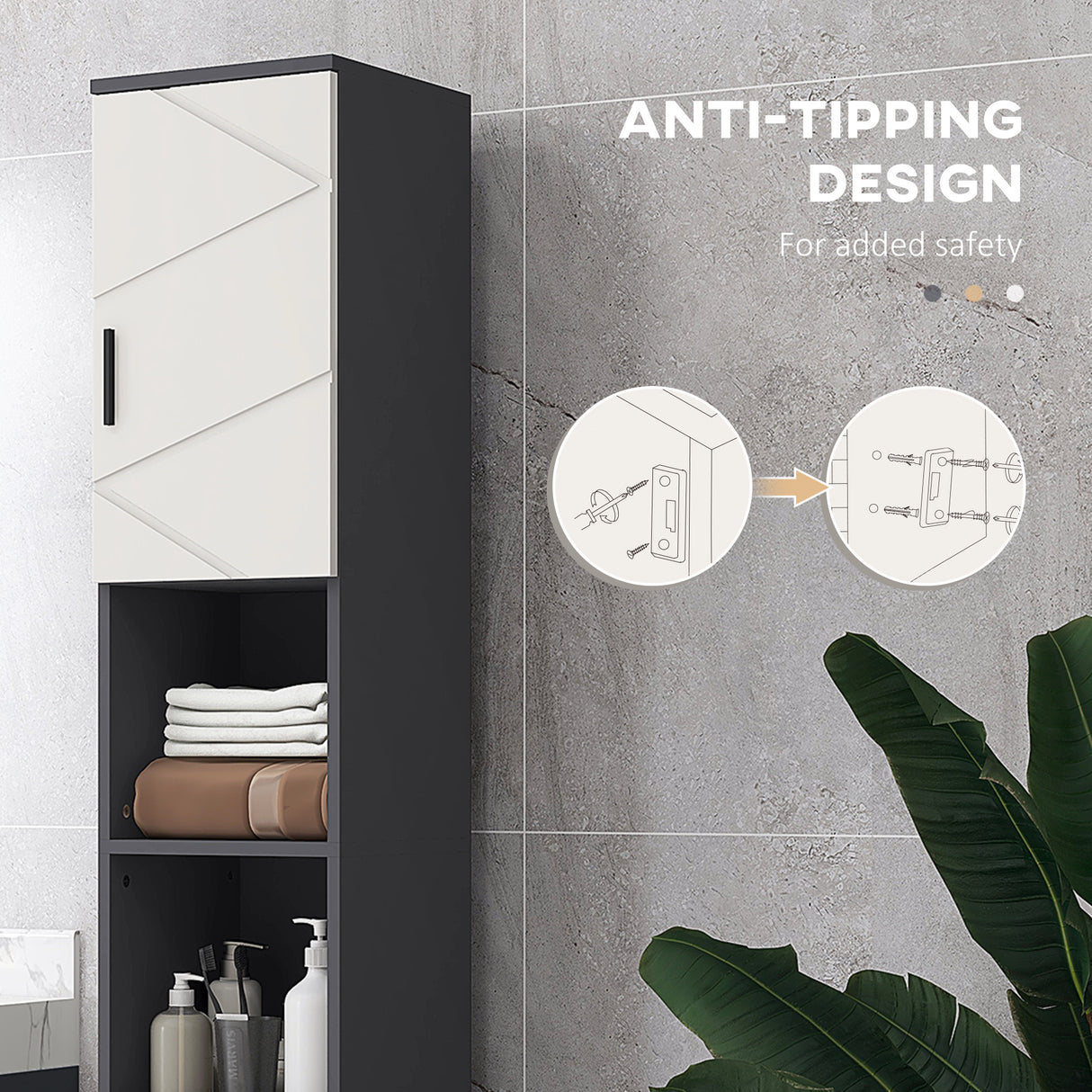 easycomfort easycomfort colonna bagno in truciolato con 2 ripiani aperti e 2 armadietti a 2 livelli 30x30x183 cm grigio
