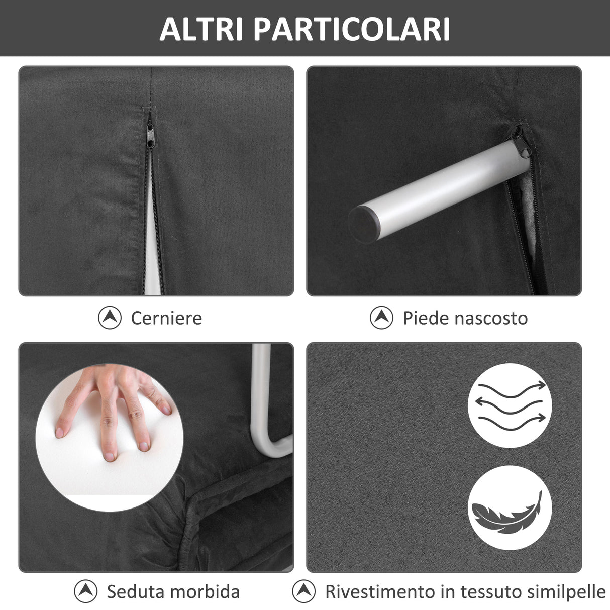 easycomfort easycomfort divano letto 2 posti in similpelle e acciaio con seduta regolabile in 5 posizioni 105x80x78 cm grigio