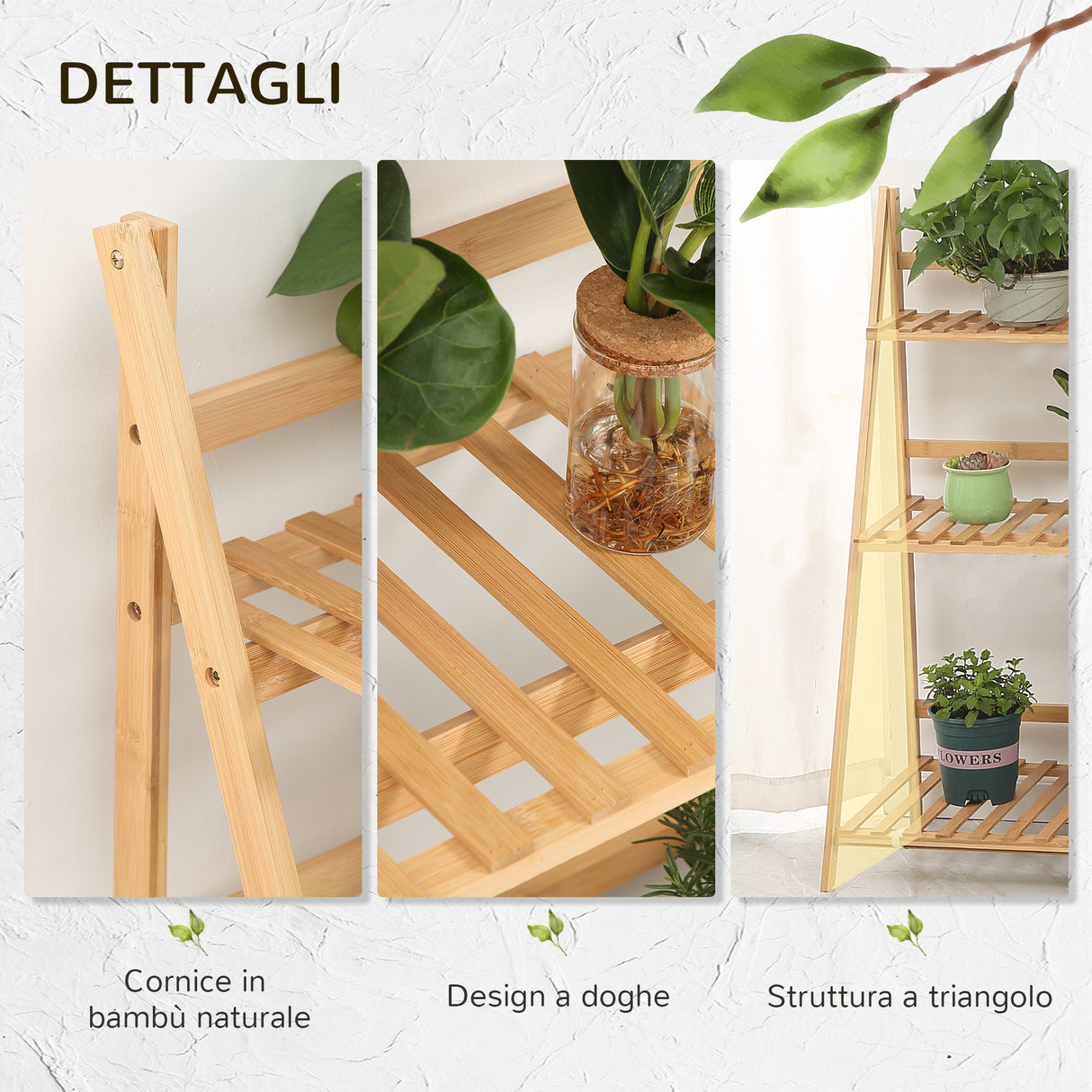 easycomfort easycomfort fioriera da esterno a 3 livelli in bambu con design rialzato e pieghevole 98x37x96 5 cm color legno