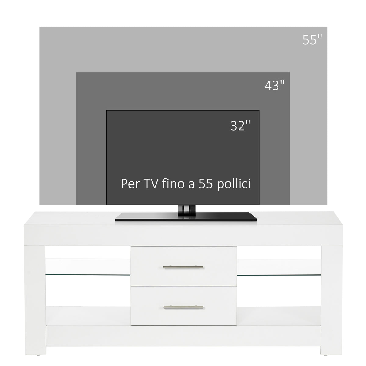 easycomfort easycomfort mobile porta tv da 55 con luci led a 12 colori e telecomando legno e vetro 120x40x50cm bianco