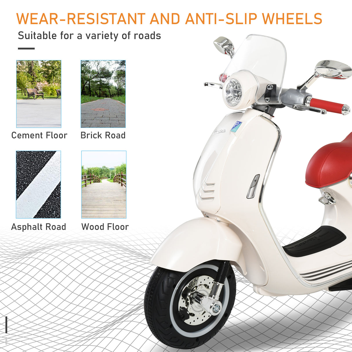 easycomfort easycomfort moto elettrica per bambini con licenza ufficiale vespa 2 rotelle luci e suoni 108x49x75 cm bianca