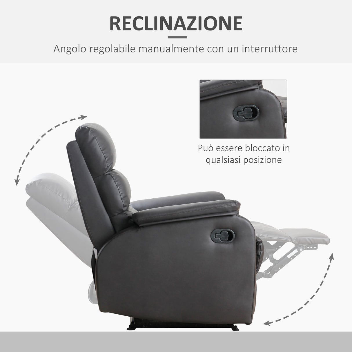 easycomfort easycomfort poltrona relax per interni reclinabile manualmente con cuscino imbottito in pelle pu e acciaio 75x82x99 cm marrone ean 8055776912493