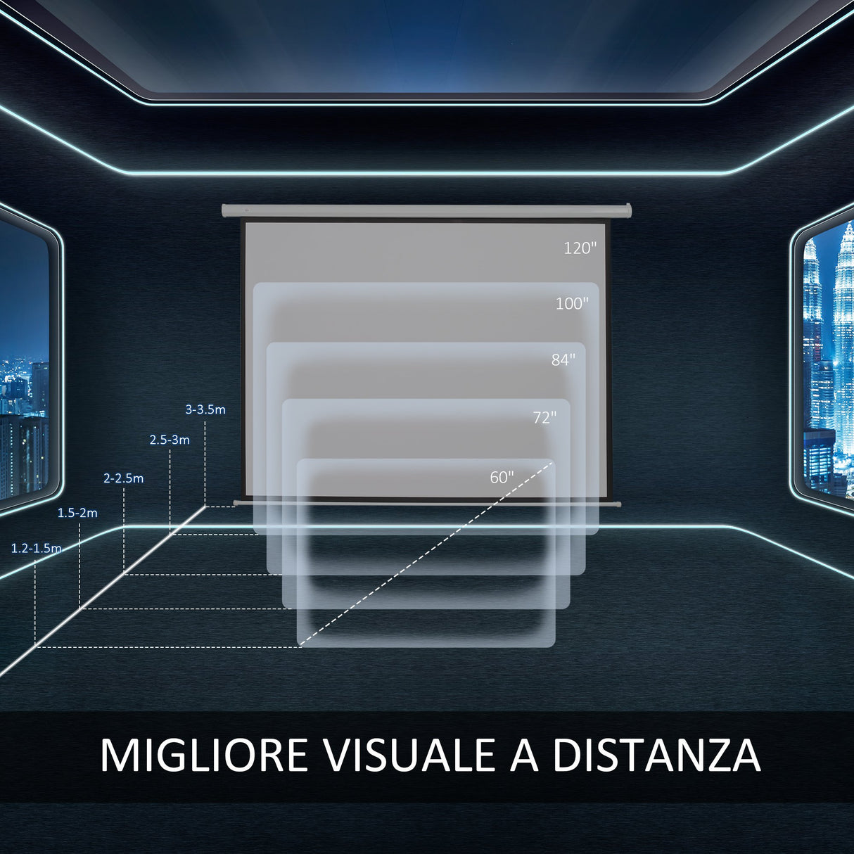 easycomfort easycomfort schermo per proiettore 120 pollici formato 43 regolabile con telecomando schermo di proiezione motorizzato compatto 244x183 cm bianco ean 8054144131894