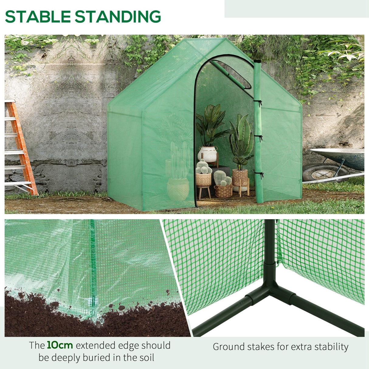 easycomfort easycomfort serra da giardino con porta a cerniera e presa daria 4 funi e paletti inclusi 180x100x168 cm verde