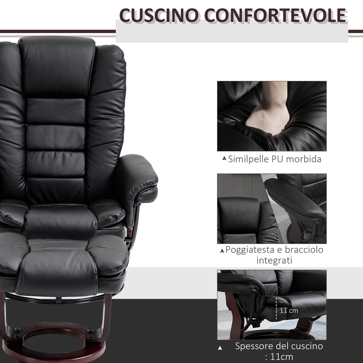 easycomfort easycomfort set poltrona relax e pouf poggiapiedi girevole a 360 e reclinabile similpelle pu