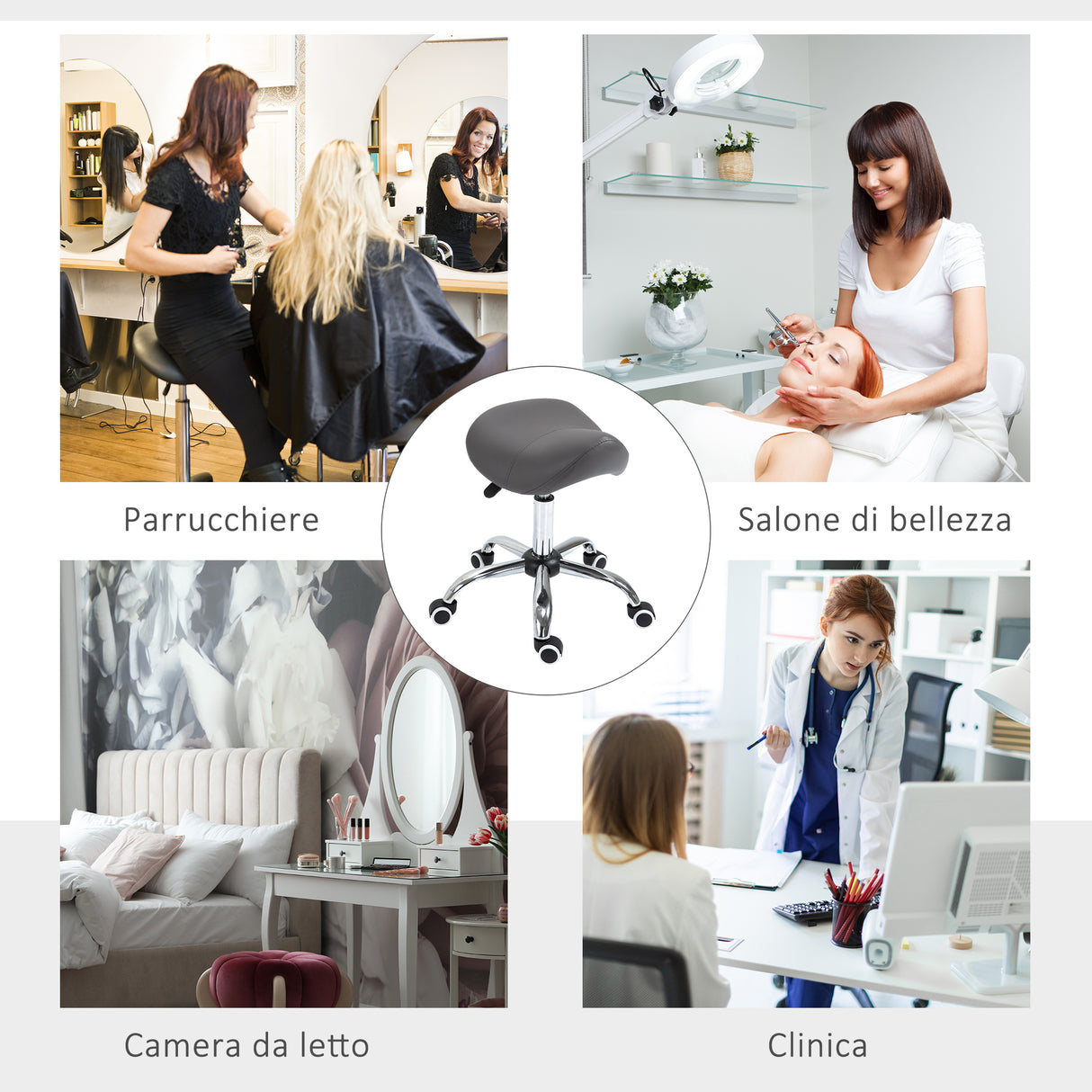 easycomfort easycomfort sgabello da lavoro a sella con ruote e altezza regolabile per negozi parrucchiere e tattoo 52x53x49 61cm grigio ean 8054111842389
