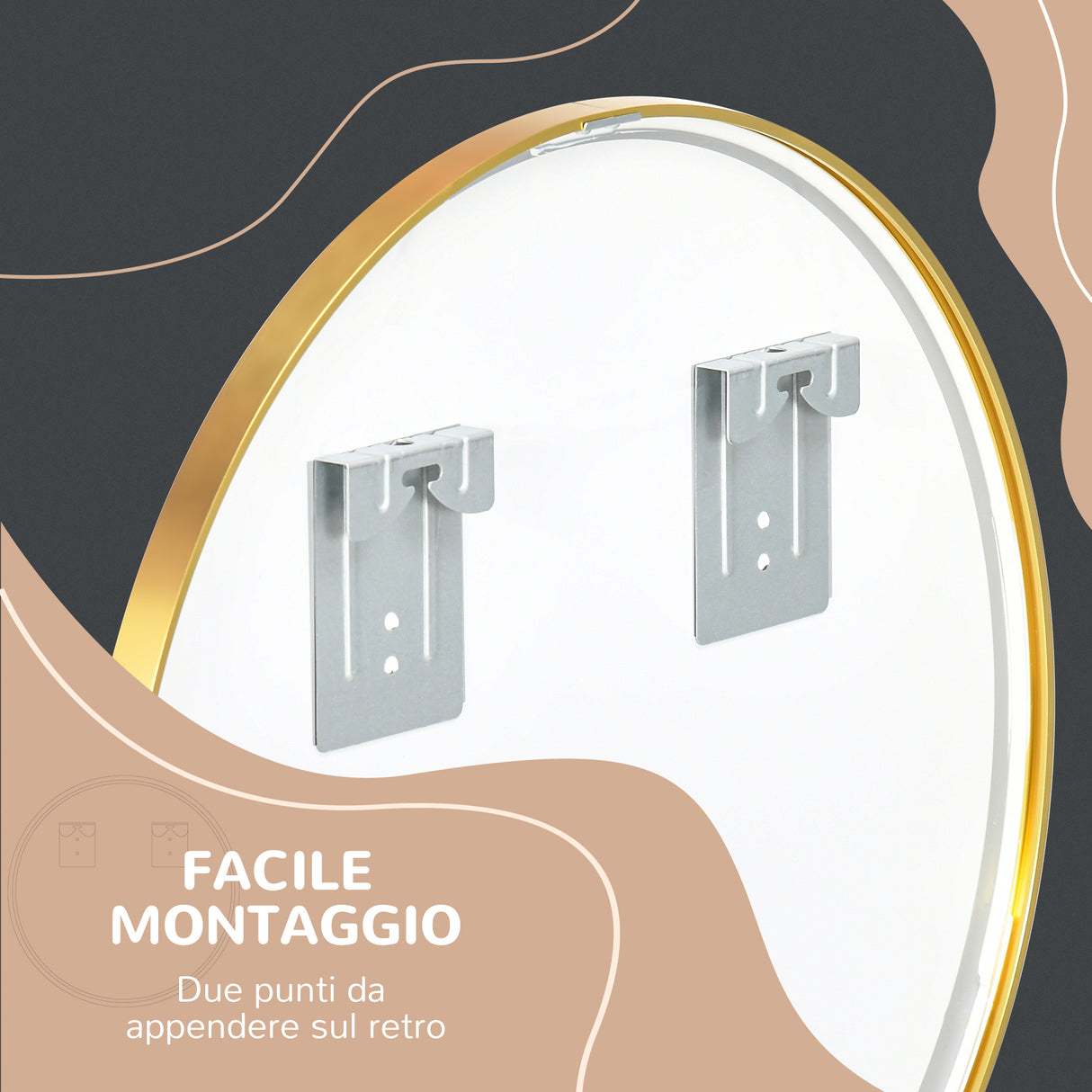 easycomfort easycomfort specchio bagno rotondo con cornice da parete in lega di alluminio 50x2cm oro
