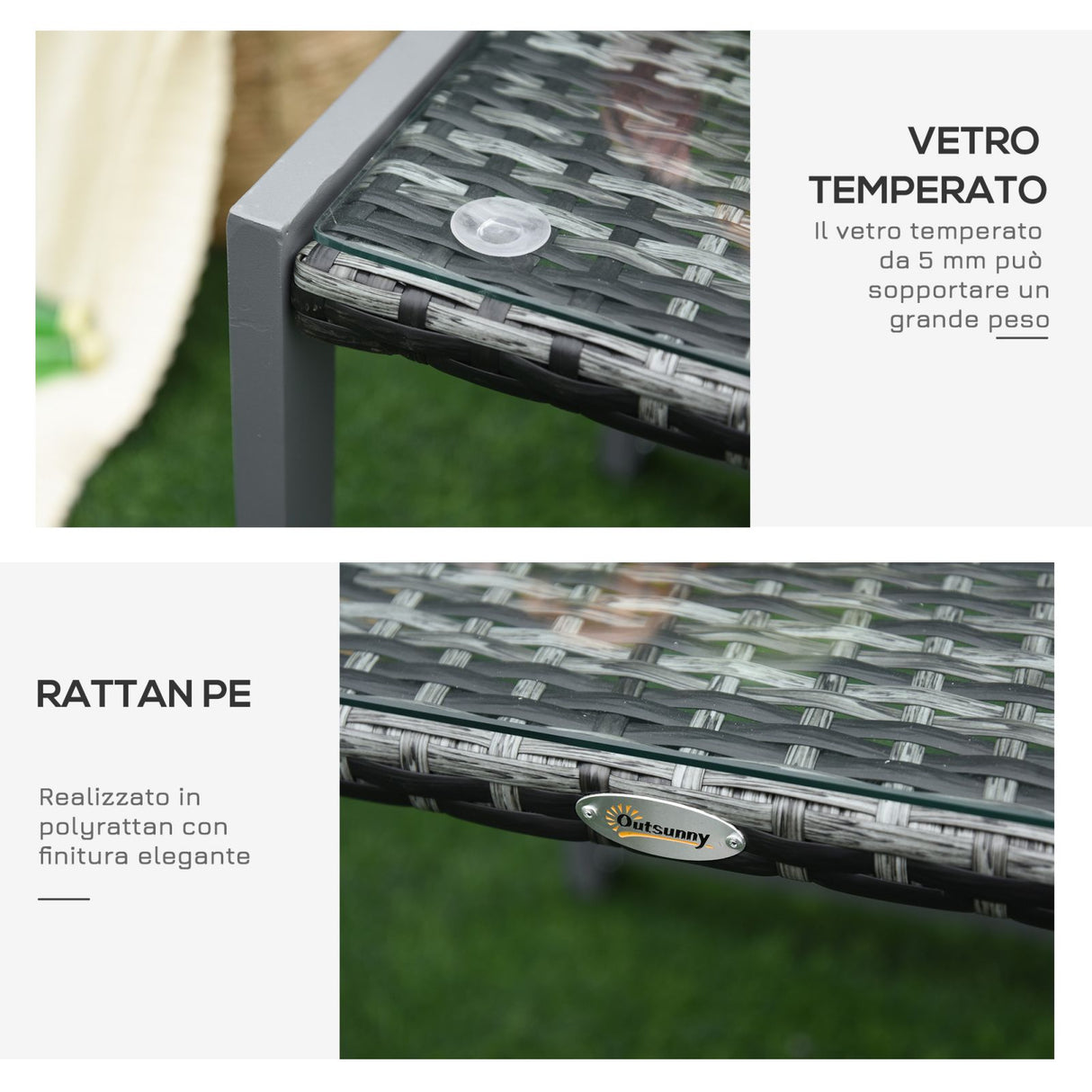 easycomfort easycomfort tavolino da caffe da giardino piano in vetro temperato in rattan alluminio 50 x 495 x 50 cm ean 8054111846066