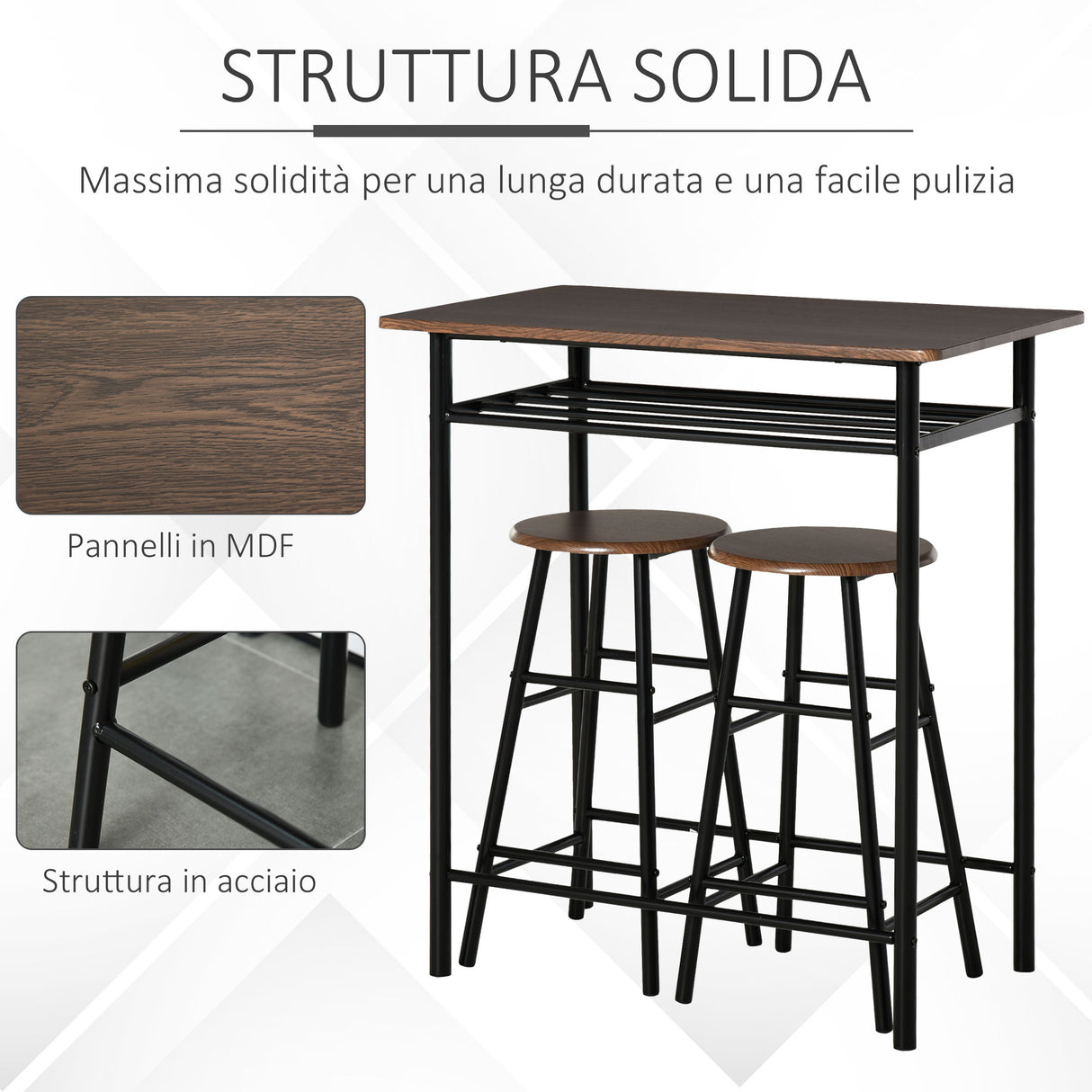 easycomfort easycomfort tavolo alto con 2 sgabelli per cucina soggiorno bar struttura in acciaio con poggiapiedi e mensola ean 8054144130316