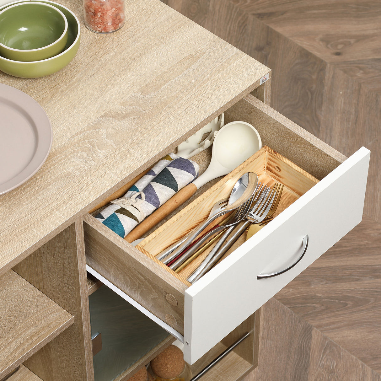 easycomfort easycomfort carrello da cucina portavivande con cassetto ripiani e armadietto in legno acciaio e vetro 65x39x80cm