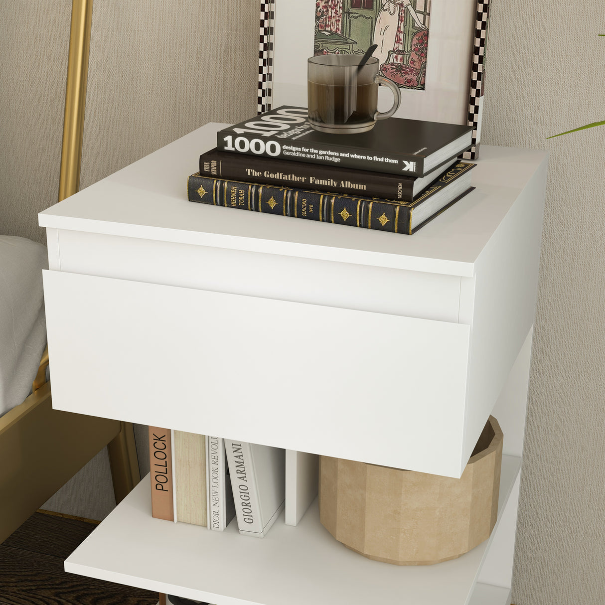 easycomfort easycomfort comodino moderno in truciolato e mdf con un cassetto e 2 ripiani 39x39x65 cm bianco