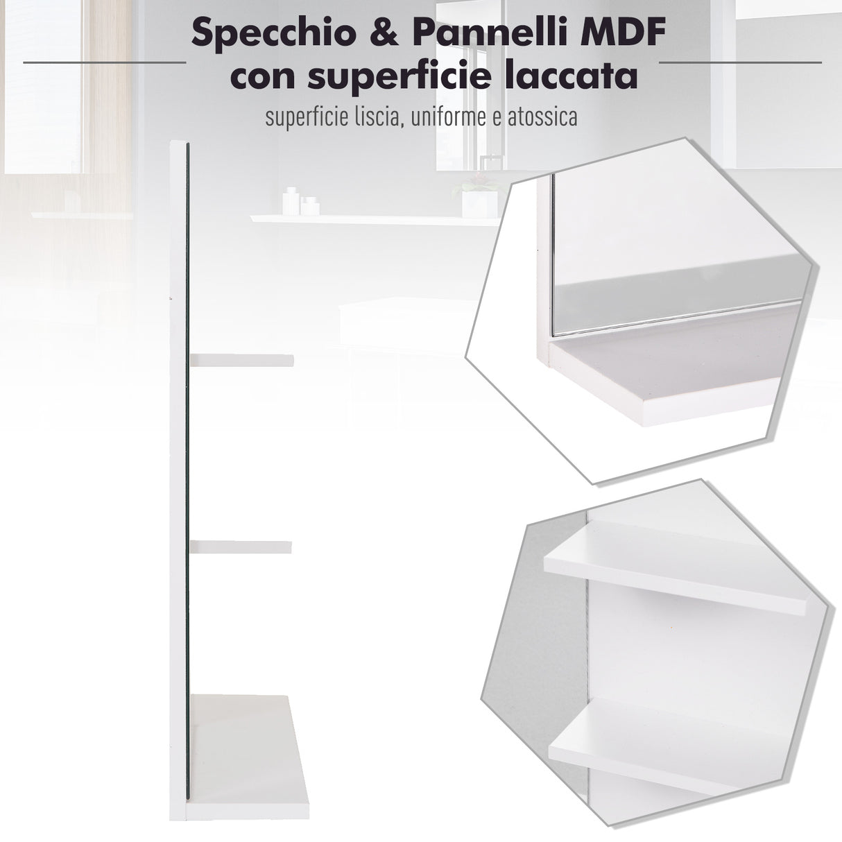 easycomfort easycomfort mobiletto pensile bagno 60 x 10 x 48cm con specchio e 3 ripiani armadietto a parete in mdf bianco ean 8054111841351