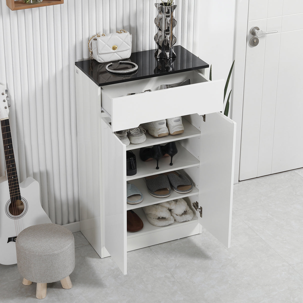 easycomfort easycomfort scarpiera slim da 12 paia max per ingressi con 3 ripiani regolabili e cassetto in truciolato bianco 60x32x100 cm