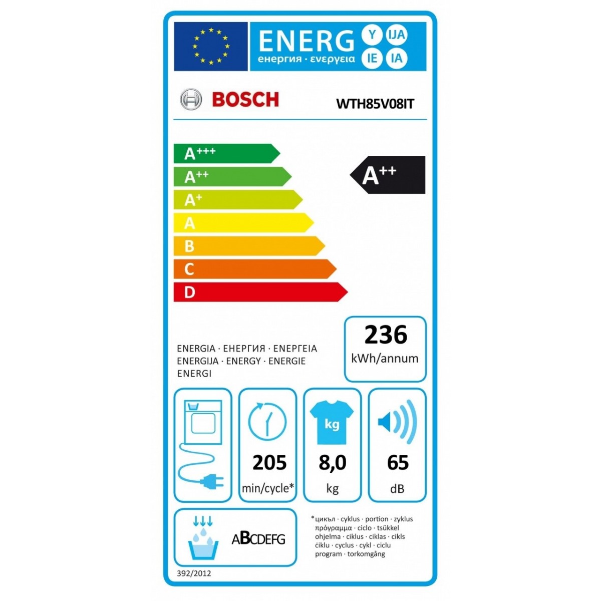 asciugatrice a pompa di calore 8 kg bosch wth85v08it serie 4 easyclean drying system classe a__