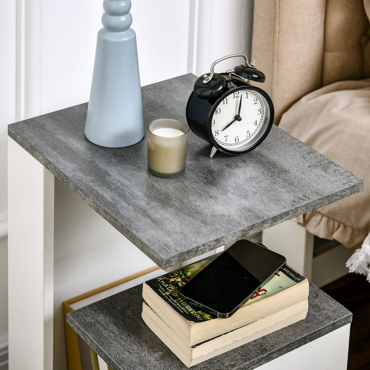 easycomfort easycomfort comodino con ripiano aperto in truciolato dal design irregolare 35x29 5x60 cm grigio e bianco