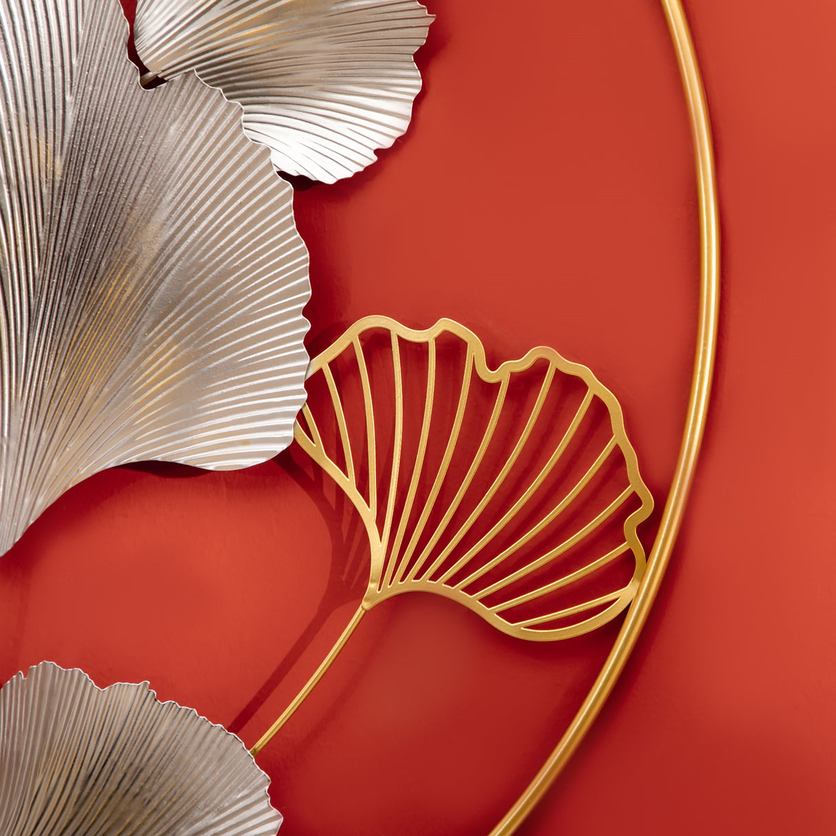 easycomfort easycomfort decorazione murale 3d in metallo wall art dorata con ginkgo in due cornici rotonde 102x66 2cm oro e argento
