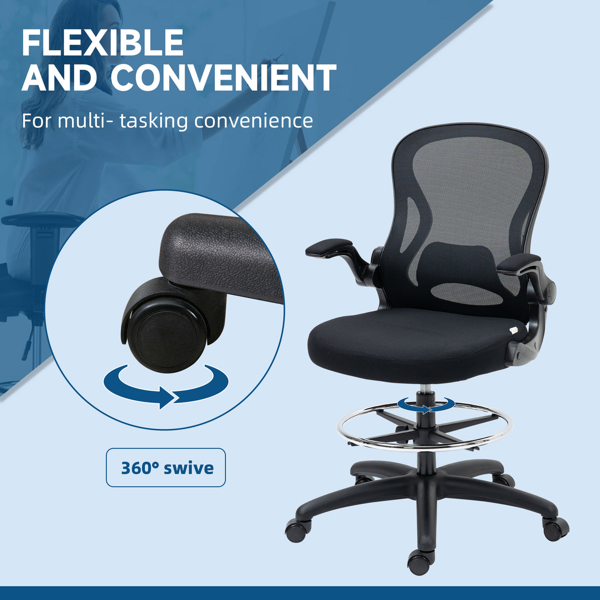 easycomfort easycomfort sedia da ufficio ergonomica in tessuto traspirante con altezza regolabile e braccioli ribaltabili 59x65x110 130 cm