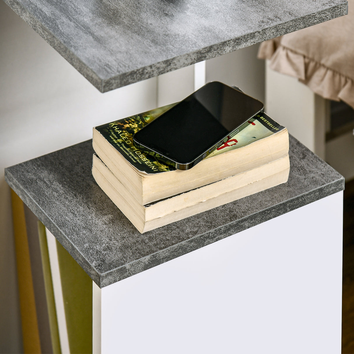 easycomfort easycomfort comodino con ripiano aperto in truciolato dal design irregolare 35x29 5x60 cm grigio e bianco