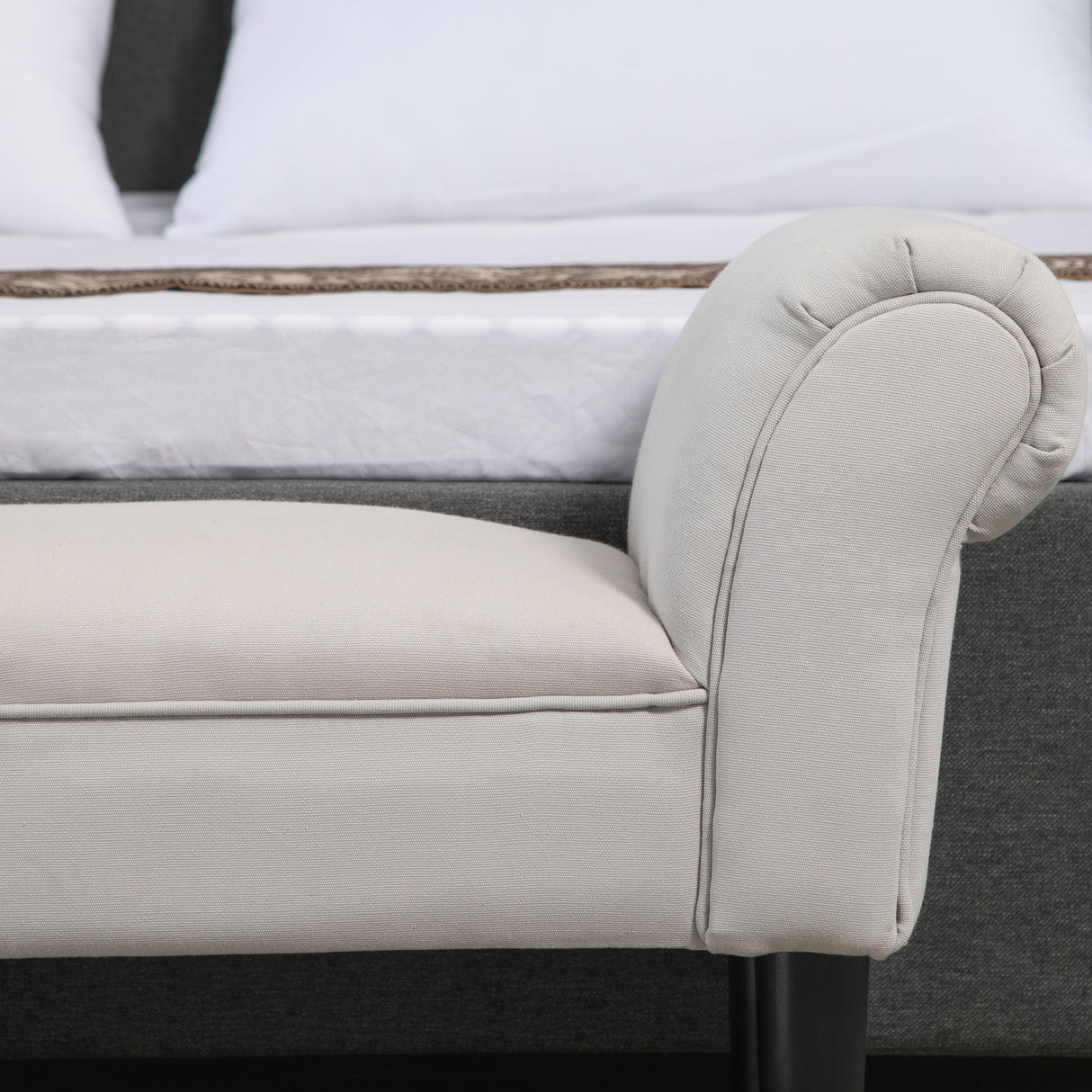 easycomfort easycomfort panca fondo letto con braccioli arrotolati panca imbottita per camera da letto grigio 102x36x51cm ean 8054144135427
