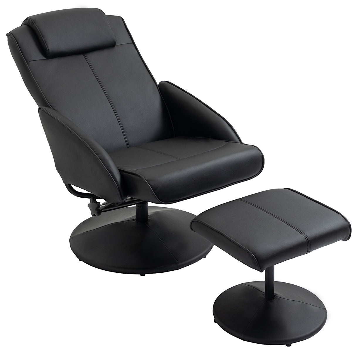 easycomfort easycomfort poltrona relax reclinabile con pouf poggiapiedi abbinato e rivestimento in finta pelle nero