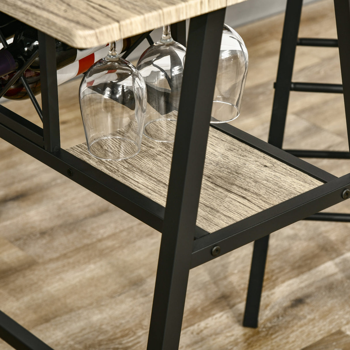 easycomfort easycomfort tavolo da bar industriale da 10 bottiglie in truciolato e acciaio 120x60x91 cm nero e color legno