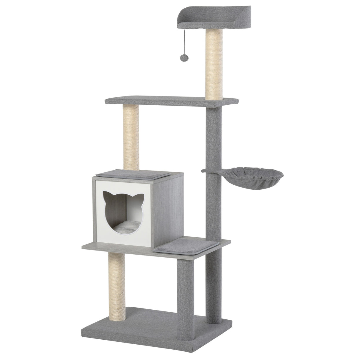 immagine-1-easycomfort-easycomfort-tiragraffi-per-gatti-multi-attivita-morbido-con-cuccia-palla-cestino-sospeso-in-sisal-peluche-grigio-61x49x160-5cm-ean-8054144135533