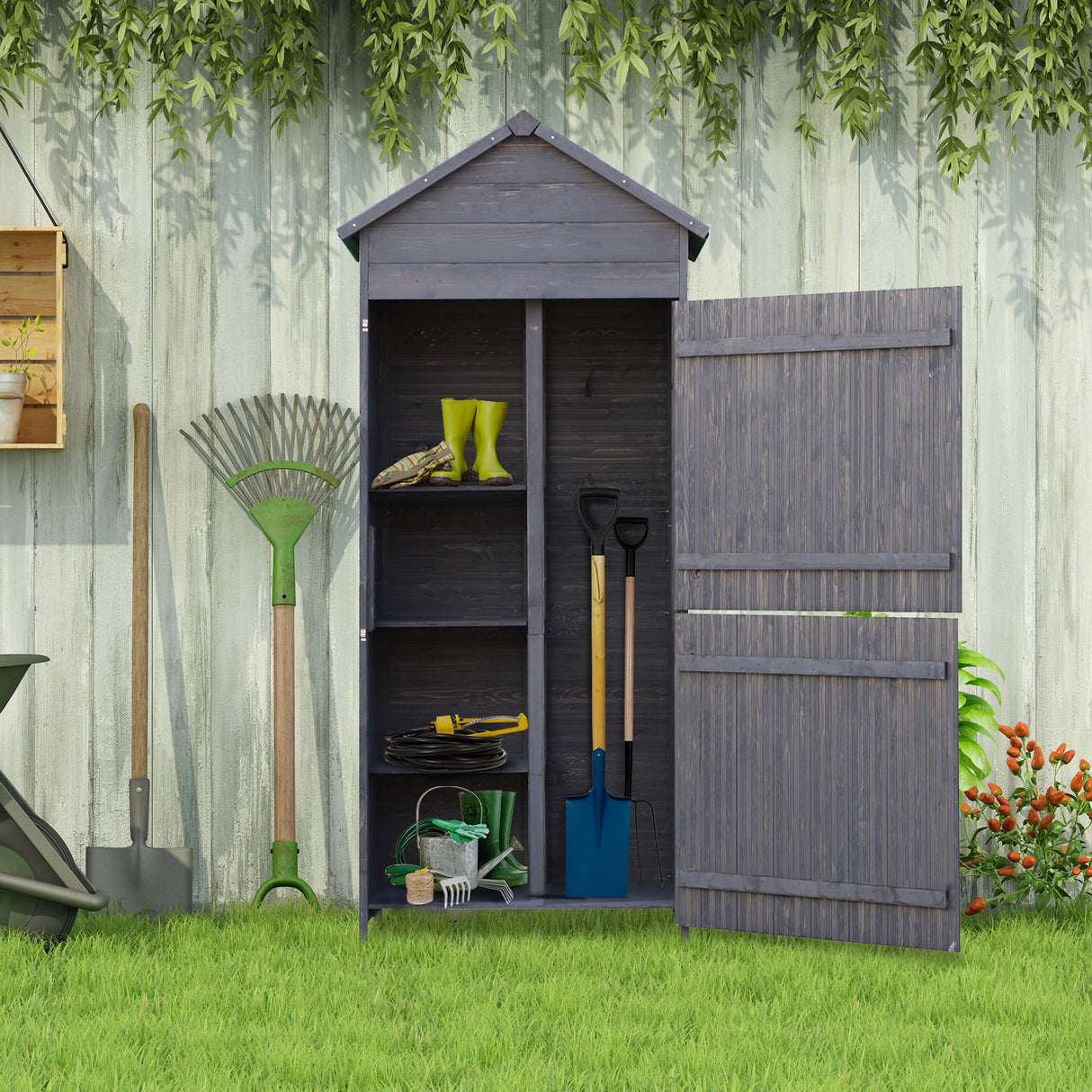 immagine-2-easycomfort-easycomfort-casetta-porta-attrezzi-da-giardino-in-legno-con-2-ante-e-3-mensole-89x50x190cm-grigia
