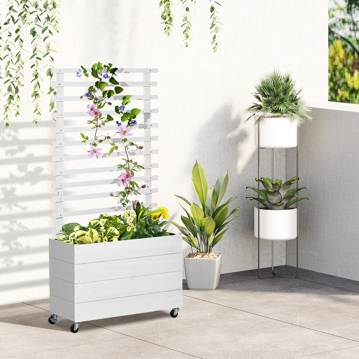 immagine-2-easycomfort-easycomfort-fioriera-rialzata-verticale-da-esterni-con-4-ruote-e-traliccio-per-viti-in-legno-76x30x155cm-bianca